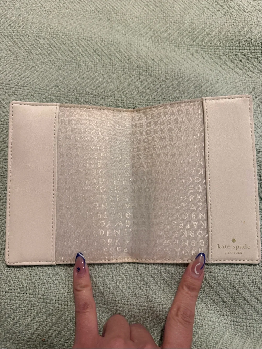 kate spade Teal Blue Passport Cover with Logo Print